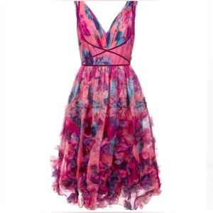 Marchesa Notte pleated 3d floral organza dress. Never worn. Brand new with tags